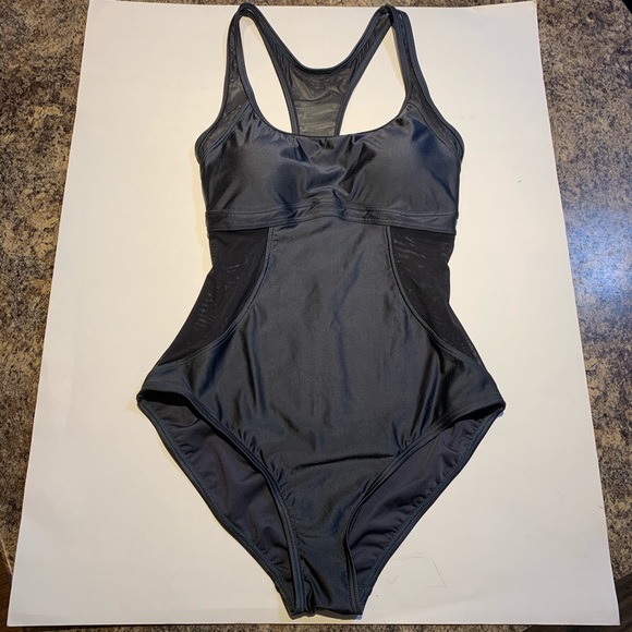 Moontide metallic grey sporty mesh sides swimsuit - Picture 3 of 15